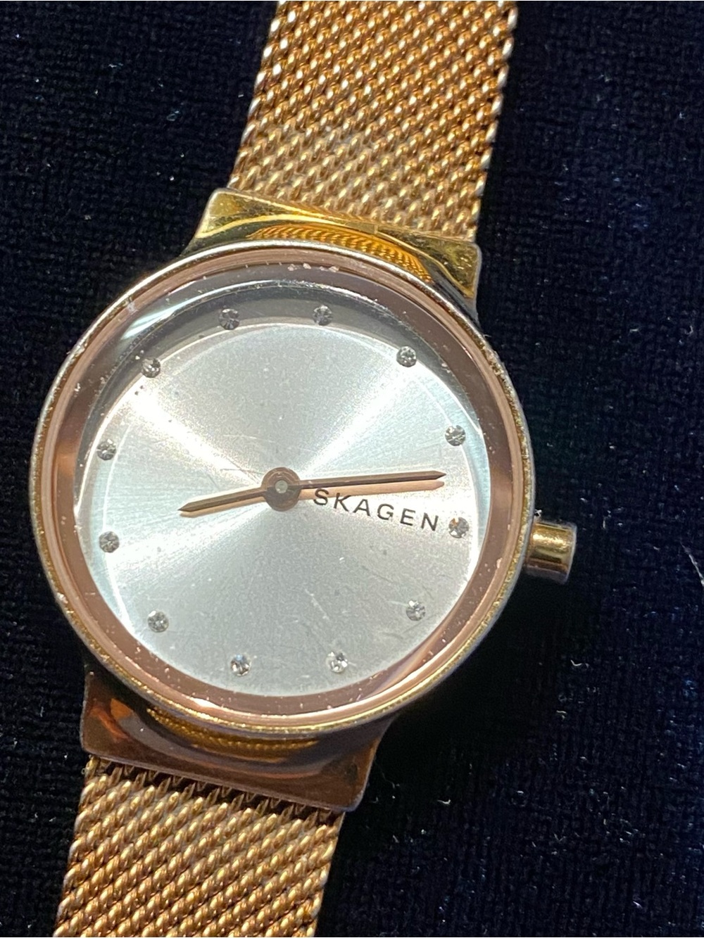 Skagen Freja Gold Tone Mesh Bracelet Watch with Silver Sunray Dial